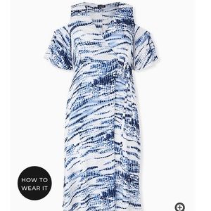 Tie-Dye Cold Shoulder Midi Wrap Dress